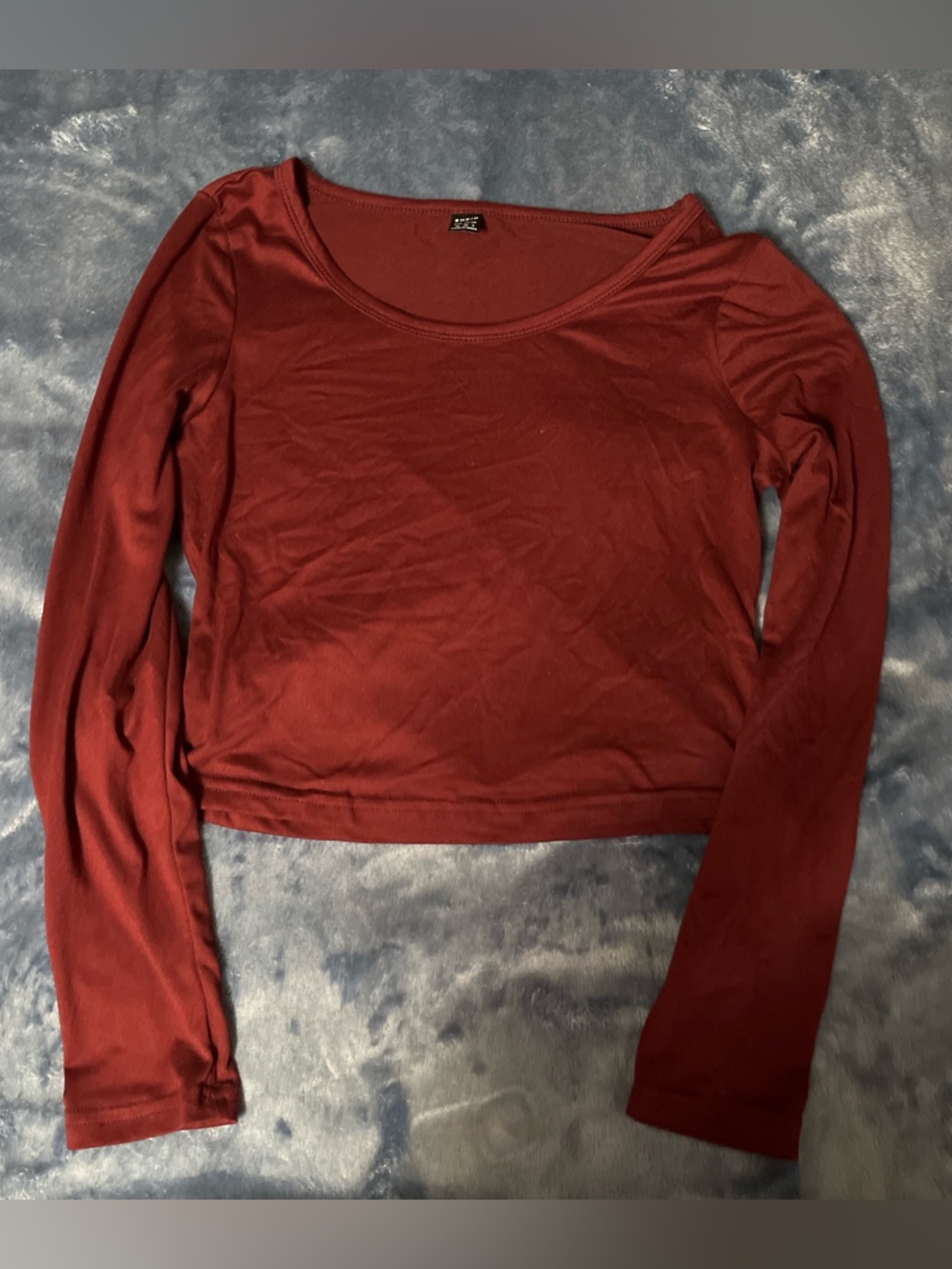 SHEIN Long Sleeve Scoop Neck Crop Top - Burgundy